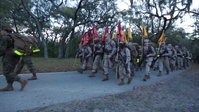 Recruits with Kilo Company and Papa Company conduct a 12 kilometer conditioning hike after completing Firing Week. Next stop... 3rd Phase