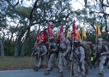 Recruits with Kilo Company and Papa Company conduct a 12 kilometer conditioning hike after completing Firing Week. Next stop... 3rd Phase