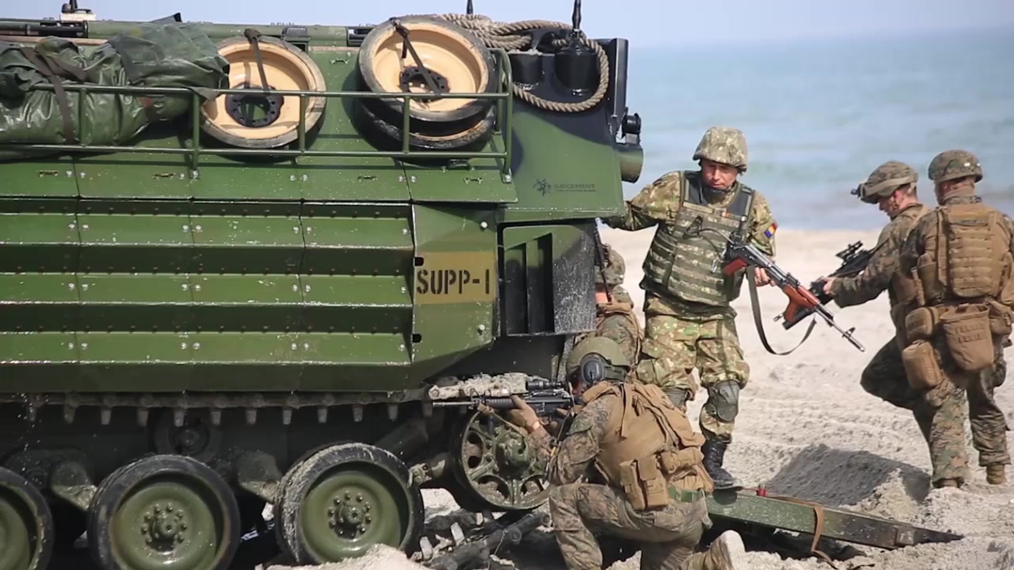 CAPU MIDIA TRAINING AREA, Romania (March 15, 2018) Marines assigned to Fox Company, Battalion Landing Team, 2nd Battalion, 6th Marine Regiment, 26th Marine Expeditionary Unit, and the Harpers Ferry-class dock landing ship USS Oak Hill (LSD 51) participated in exercise Spring Storm 2018 at Capu Midia Training Area, Romania, March 9-15. The purpose of the exercise was to provide U.S. amphibious forces with operational training with Romanian Allies in order to enhance interoperability and strengthen enduring partnerships, building the capability to respond to threats in the region. (U.S. Marine Corps video by Staff Sgt. Dengrier M. Baez/Released)
