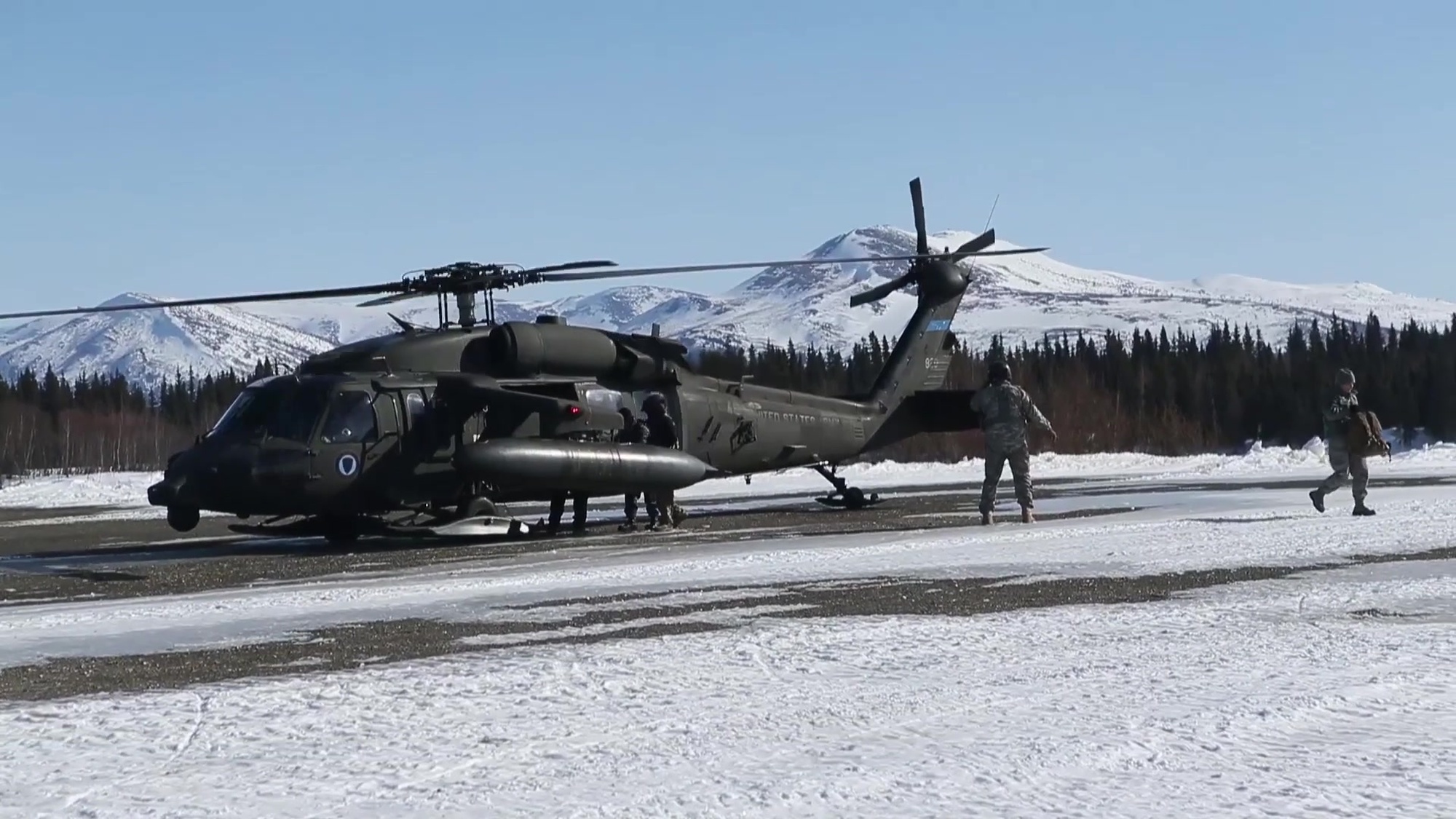 Service members in support of Innovative Readiness Training Arctic Care 2018 load U.S. Army UH-60 Black Hawk helicopter&#39;s with gear and supplies as they depart Kotzebue, Alaska, and travel to outlying villages, April 15, 2018. From April 13-27, service members will be deployed to provide medical, dental, optometry and veterinary care to 12 remote villages throughout the Northwest Arctic Borough. (U.S. Marine Corps video by Sgt. Melissa Martens and Lance Cpl. Ricardo Davila)