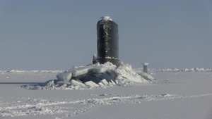 Ice Exercise 2018: Royal Navy submarine HMS Trenchant surfacing in the Arctic Ocean