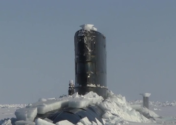 Ice Exercise 2018: Royal Navy submarine HMS Trenchant surfacing in the Arctic Ocean