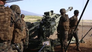 Bravo Battery Marines fire artillery rounds during Artillery Relocation Training Program 18-1