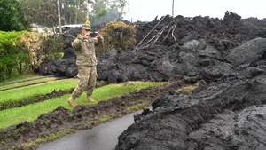 Hawaii's Governor tours National Guard efforts during volcanic activity on Hawaii Island