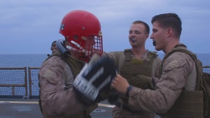 26th MEU Marines participate in a Marine Corps MAI course aboard the USS Oak Hill at sea