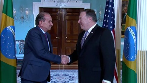 Secretary Pompeo camera spray with Brazilian Foreign Minister Aloysio Nunes Ferreira