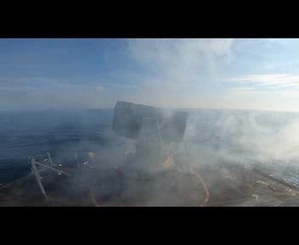 Slow Motion Footage USS Gunston Hall Firing Rolling Airframe Missile