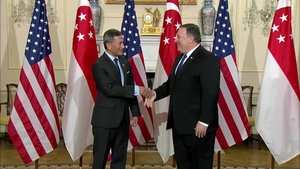 Secretary of State Mike Pompeo camera spray with Singaporean Foreign Minister Vivian Balakrishnan