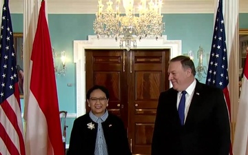 Secretary of State Mike Pompeo camera spray with Indonesian Foreign Minister