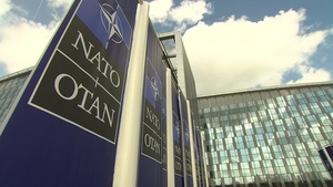 New NATO HQ stock shots exterior NATO logo