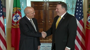 Secretary of State Pompeo camera spray with Portuguese Foreign Minister