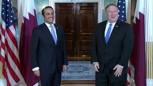 Mike Pompeo camera spray with Qatari Foreign Minister