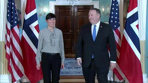 Secretary Pompeo Camera Spray With Norwegian Foreign Minister