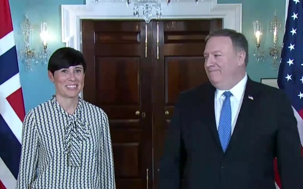 Secretary Pompeo Camera Spray With Norwegian Foreign Minister