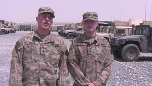 Spc. Nathan Bentz and Spc. Andrew Loring give a shout out to the Phillies