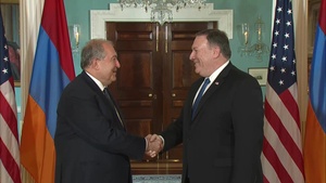 Secretary of State Pompeo camera spray with Armenian President Sarkissian