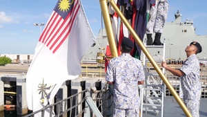 Royal Malaysian Navy KD Lekiu Conducts Morning Colors