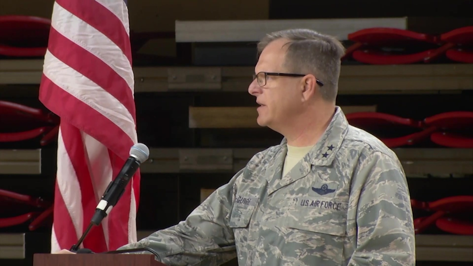 The Arizona National Guard&#39;s Adjutant General, Michael T. McGuire, spoke during the sendoff ceremony for the 158th Infantry Battalion&#39;s upcoming overseas deployment. The 158th Bushmasters&#39; ceremony took place at Wells Fargo Arena in Tempe, AZ on July 7th, 2018.