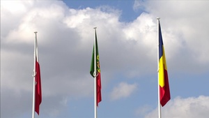 Flags, exteriors of NATO Headquarters during Summit arrivals