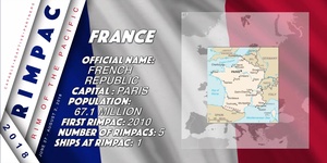 A motion infographic representing the country of France, one of twenty-five nations participating in the Rim of the Pacific (RIMPAC) exercise 2018