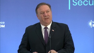 Secretary Pompeo delivers a statement to the press at the conclusion of the Ministerial to Advance Religious Freedom, at the Department of State - French