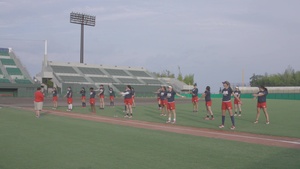 US Olympic Women's National Softball team practice in Kizuna Stadium