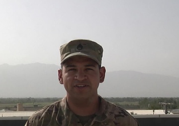 Staff Sgt. Michael Valles sends a back to school greeting to his family