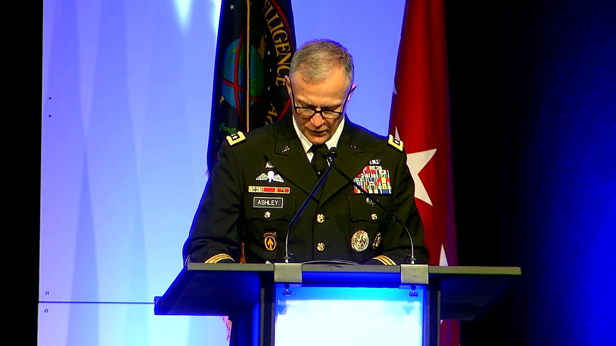 Defense Intelligence Agency Chief Information Officer Jack Gumtow and DIA Director Lt. Gen. Robert Ashley give opening comments at the DIA 2018 DoDIIS Worldwide Conference, Aug. 13, 2018, in Omaha, Nebraska. Hosted annually by DIA’s Chief Information Officer, the DoDIIS Worldwide Conference brings together experts from government, military, industry, and academia in order to tackle the IT challenges and complexities impacting the mission user.