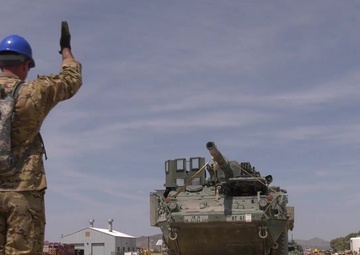 Soldiers stage vehicles at railhead for return to PA