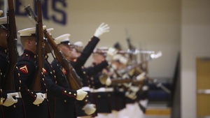 Silent Drill Platton performs during exhibition basketball game