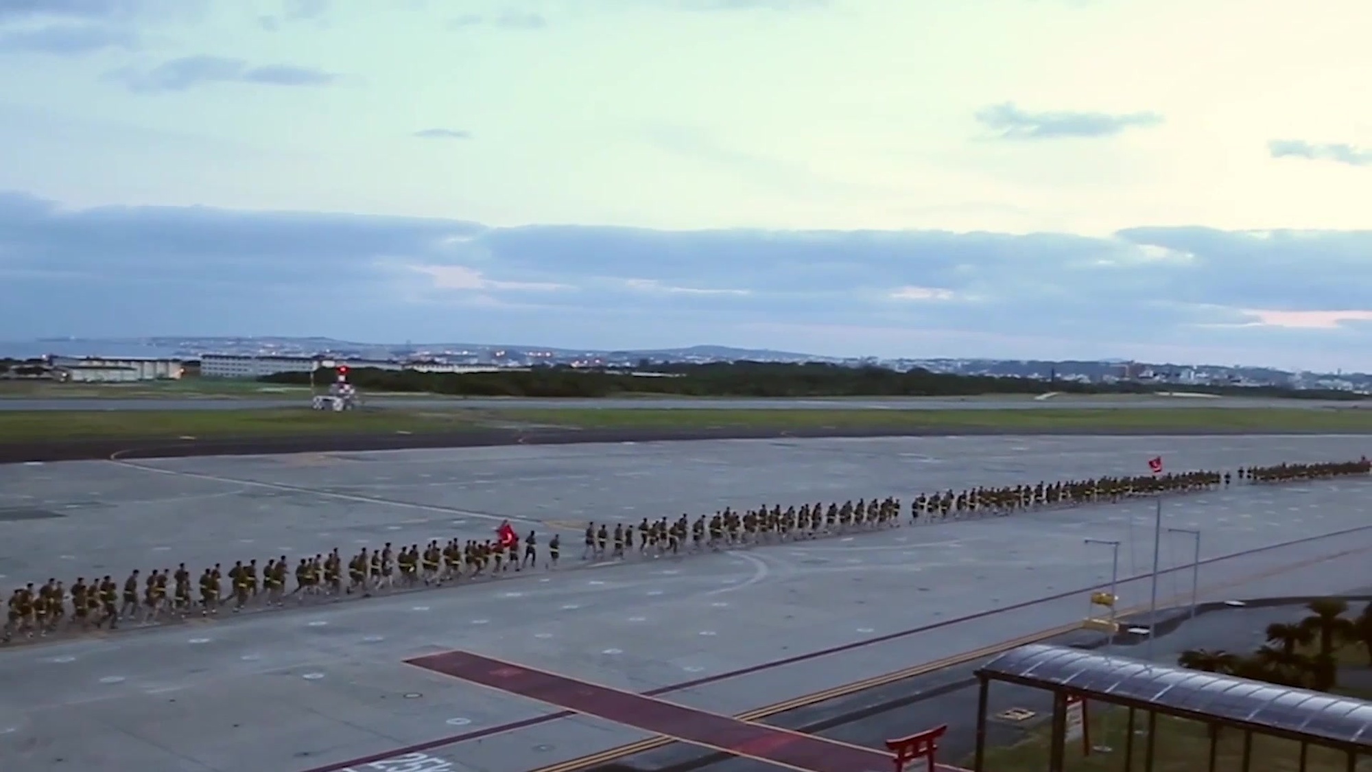 Marines from 1st Marine Aircraft Wing participate in a motivational run at Marine Corps Air Station Futenma, Okinawa, Japan on Sept. 5, 2018. More than 1,000 Marines tested their strength during the three mile formation run around the flight line. These runs build camaraderie while ensuring the Marines remain ready to fight tonight. (U.S. Marine Corps video by Cpl. Austin Weck)