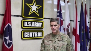 U.S. Army Gen. Joseph Votel answers questions at Camp As Sayliayh, Qatar