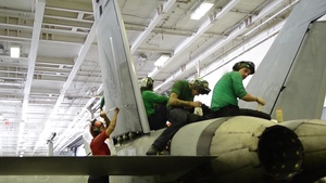 Aboard USS Reagan - Hangar Bay Ops B-Roll