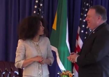 Secretary Pompeo camera spray with South African Foreign Minister Lindiwe Sisulu