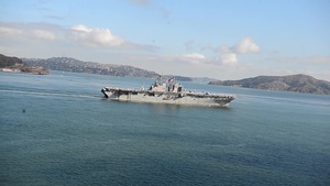USS Bonhomme Richard transits under the Golden Gate Bridge
