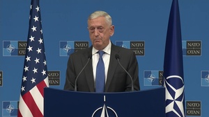 Mattis Holds News Conference at NATO Headquarters
