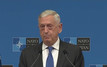 Mattis Holds News Conference at NATO Headquarters
