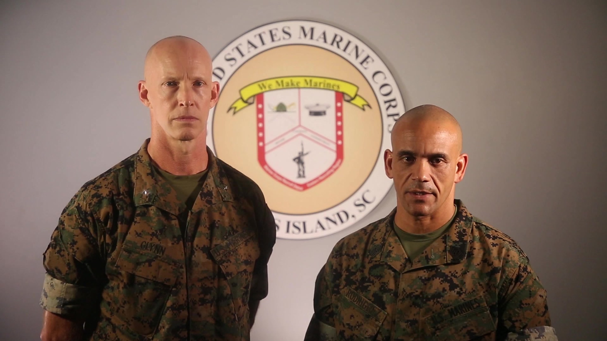 Brig. Gen. James Glynn and Sgt. Maj. Rafael Rodriguez, the command leadership for Marine Corps Recruit Depot Parris Island and Eastern Recruiting Region, address the base’s response to potential destructive weather from Hurricane Michael and the graduation ceremony for Delta and Papa Companies. (Official Marine Corps video by MCRD Parris Island CommStrat)
