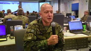 TRIDENT JUNCTURE 2018 - DEU, USA, GBR, CZE, NLD, ROU, NLD, 1 GNC HQ Interviews, various shots of the Tactical Operations Center, & “We Are NATO” Shout Outs