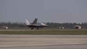 F-22 Raptors Takeoff From Tyndall Air Force Base