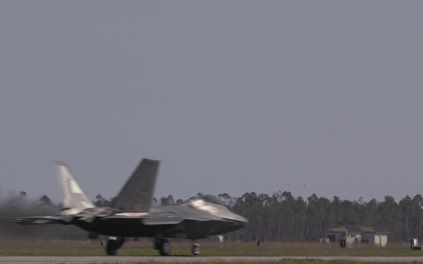 F-22 Raptors Takeoff From Tyndall Air Force Base