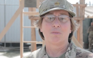 Maj. Lynda Hasper gives a shout out to the Pittsburgh Steelers from Kuwait