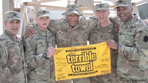 28ID Iron Divison Soldiers give a shout out to the Pittsburgh Steelers from Kuwait