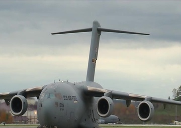 Pittsburgh C-17 Landing Taxi to Apron and Parking On New Expanded Apron