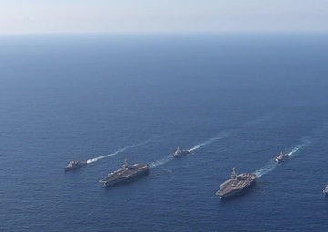USS John C. Stennis and USS Ronald Reagan dual carrier strike force exercise.