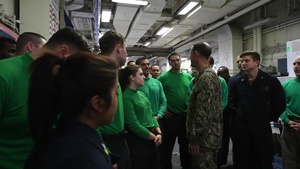 Eyes on Truman: Chief of Naval Operations Adm. John Richardson and Master Chief Petty Officer of the Navy Russell Smith visit the Nimitz-class aircraft carrier USS Harry S. Truman (CVN 75) for Thanksgiving