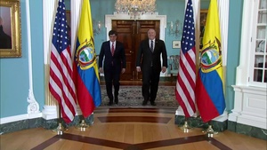 Secretary Pompeo Camera Spray With Ecuadorian Foreign Minister Amores
