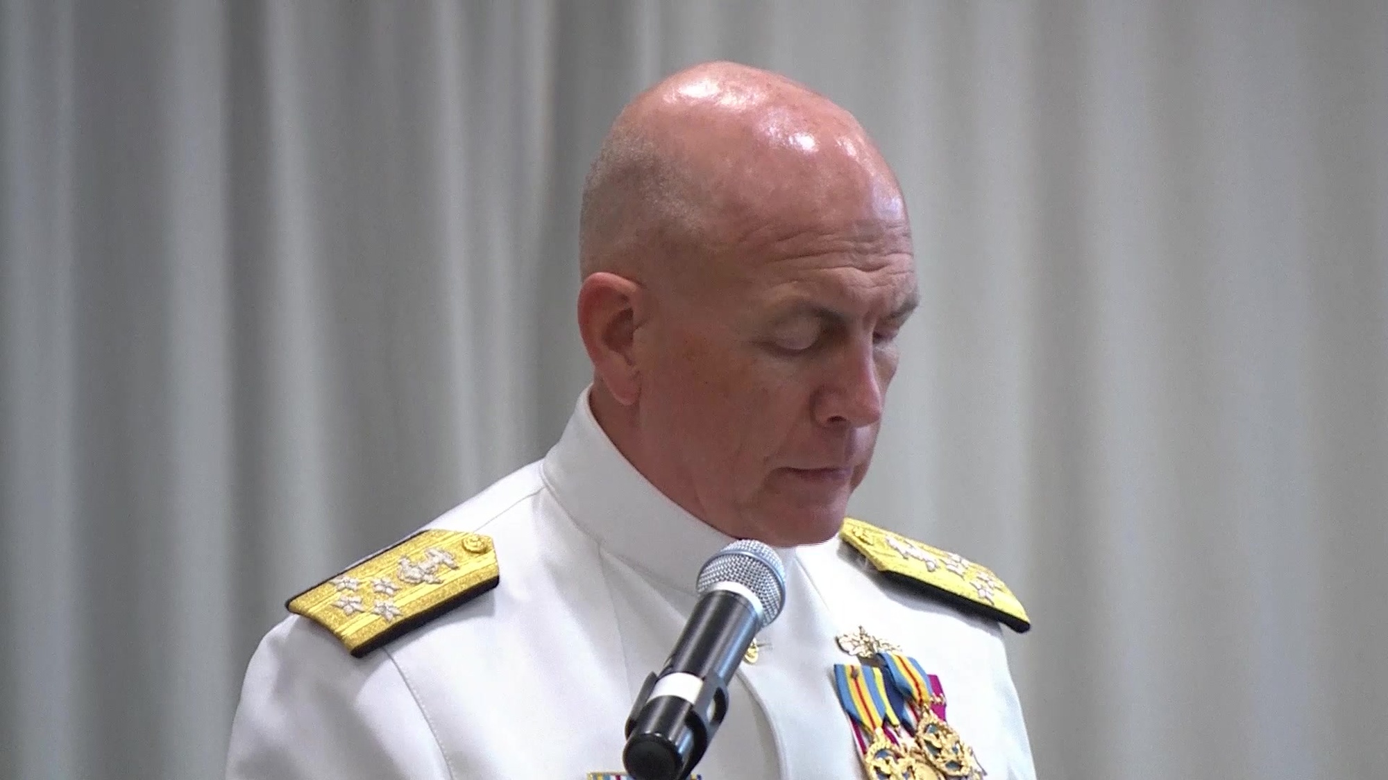 Defense Secretary James N. Mattis provides remarks as Navy Vice Adm. Craig S. Faller assumes duties as commander of U.S. Southern Command from Navy Adm. Kurt W. Tidd at a U.S. Southern Command ceremony at the command&#39;s headquarters in Doral Fla., Nov. 26, 2018.