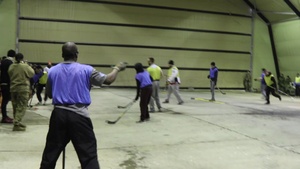 B-Roll: U.S. Soldiers play street hockey with Canadian forces