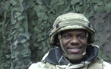 U.S. Army Pfc. Tamboura Jenkins gives a holiday shout out from Hohenfels, Germany